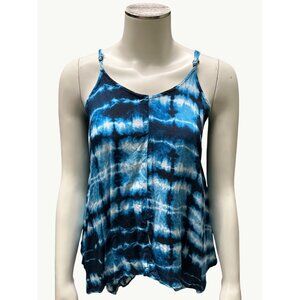 Cotton Express Blue Tie Dye Spaghetti Strap Rayon Hi Lo Blouse Size Small